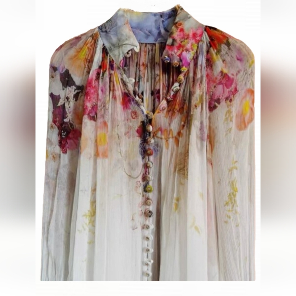 ZIMMERMANN Floral Sheer Blouse with Button Details